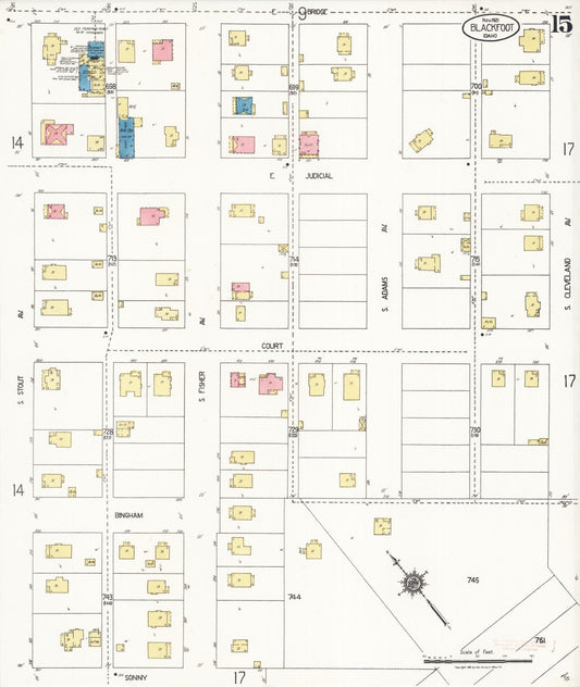 Sanborn Fire Insurance Map from Blackfoot, Bingham County, Idaho (1921), Sheet #0015 - Historic Sanborn Fire Insurance Map Print, vintage old map wall art, antique decor, genealogy gift, Idaho Idaho map