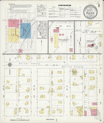 Sanborn Fire Insurance Map from Alexis, Warren County, Illinois (1913), Sheet #0001 - Historic Sanborn Fire Insurance Map Print, vintage old map wall art, antique decor, genealogy gift, Illinois Illinois map