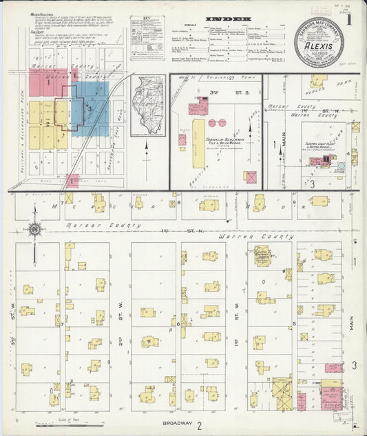 Sanborn Fire Insurance Map from Alexis, Warren County, Illinois (1913), Sheet #0001 - Historic Sanborn Fire Insurance Map Print, vintage old map wall art, antique decor, genealogy gift, Illinois Illinois map