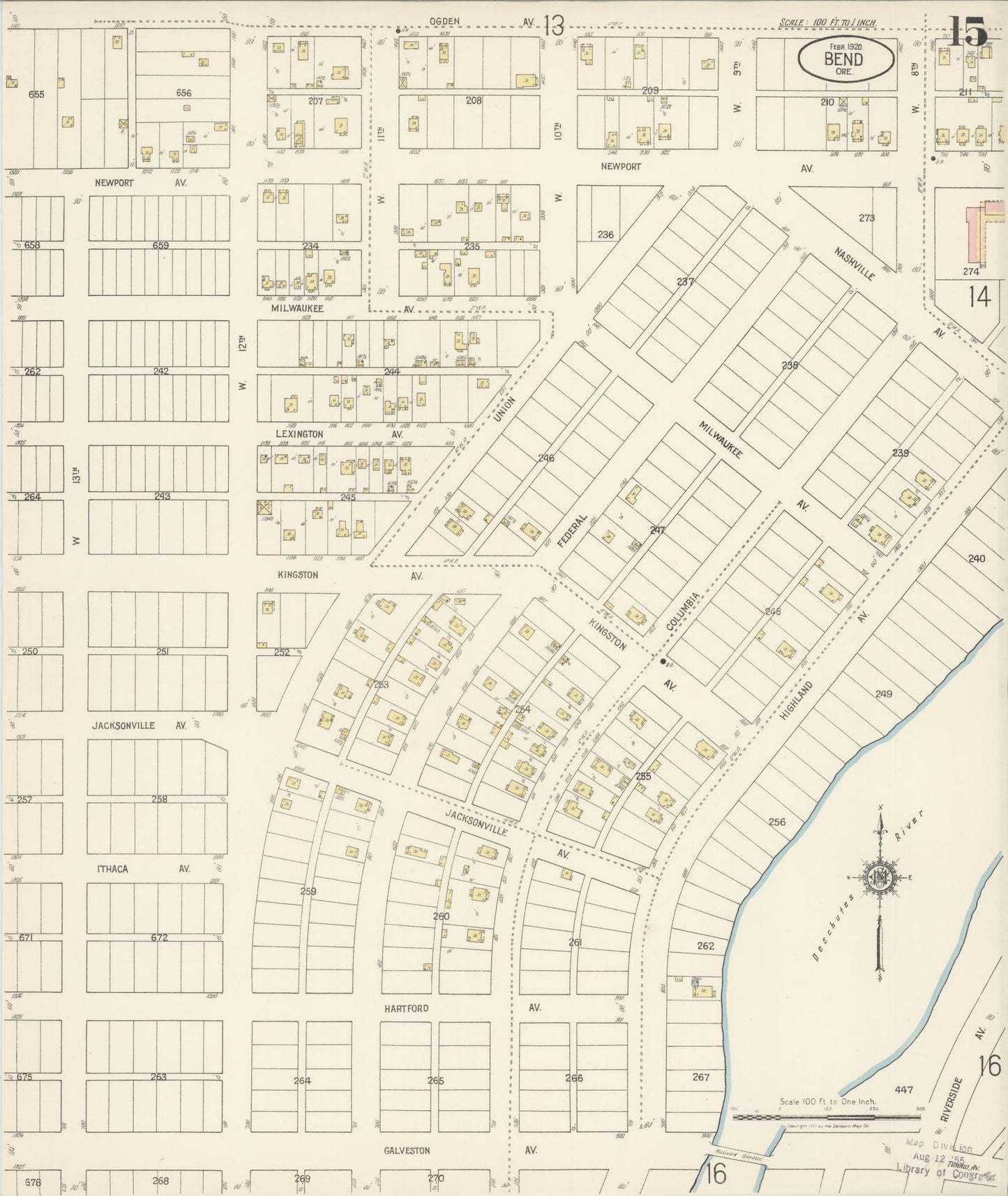 Sanborn Fire Insurance Map from Bend, Deschutes County, Oregon (1920), Sheet #0015 - Complete Map Set gallery image, historic Sanborn map, vintage wall art, Oregon Oregon