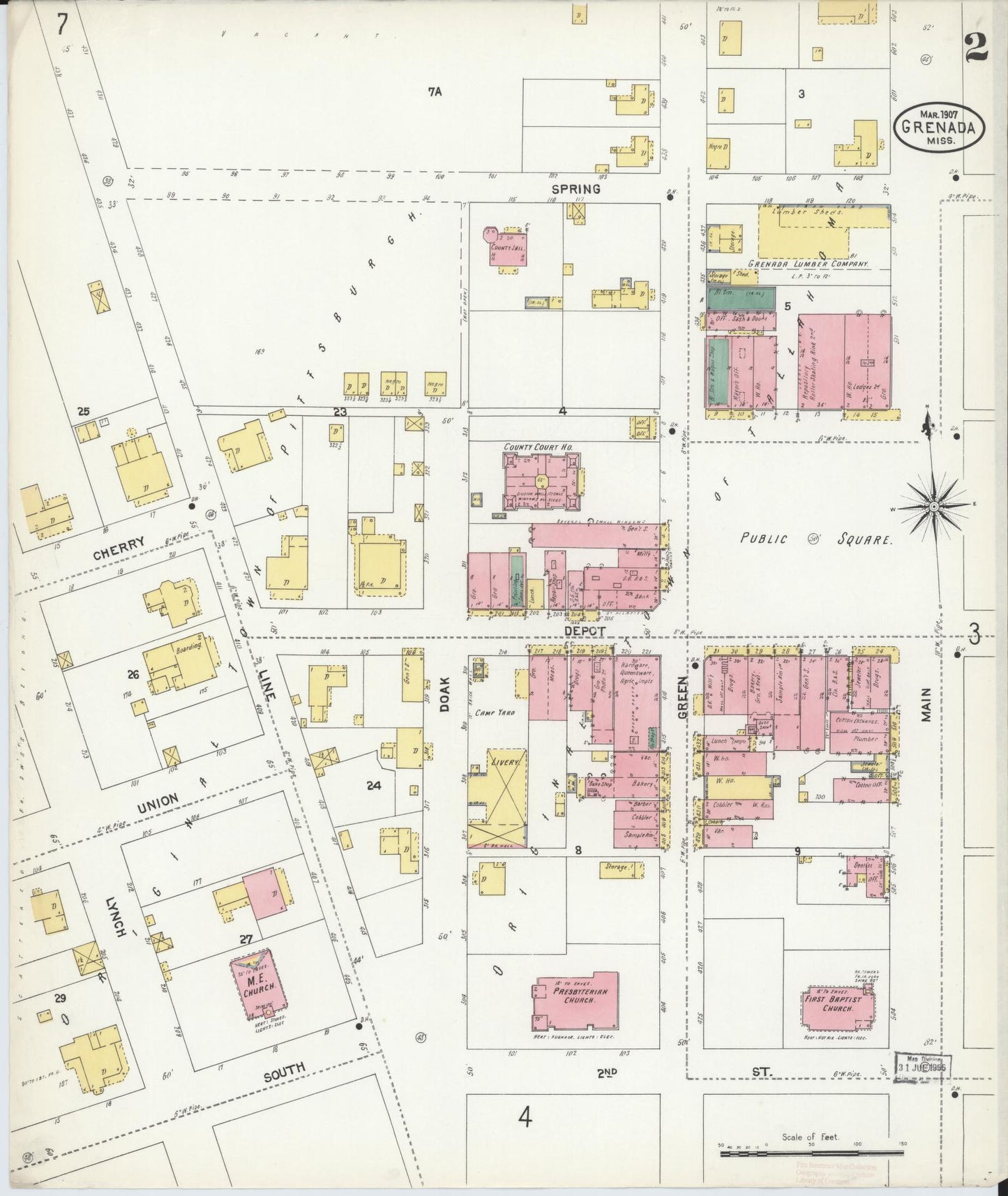 Sanborn Fire Insurance Map from Grenada, Grenada County, Mississippi (1907), Sheet #0002 - Complete Map Set gallery image, historic Sanborn map, vintage wall art, Mississippi Mississippi