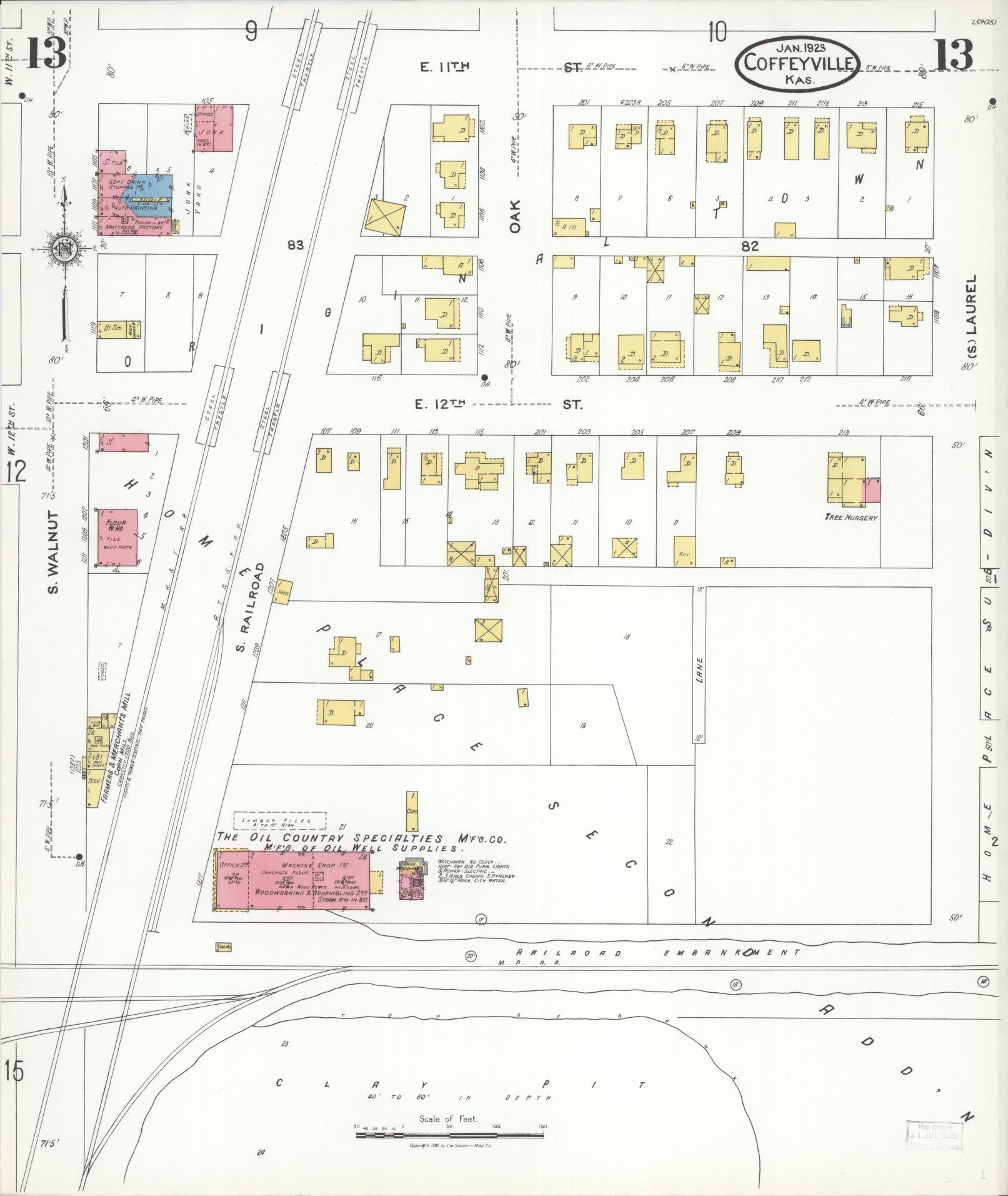 Sanborn Fire Insurance Map from Coffeyville, Montgomery County, Kansas (1923), Sheet #0013 - Complete Map Set gallery image, historic Sanborn map, vintage wall art, Kansas Kansas