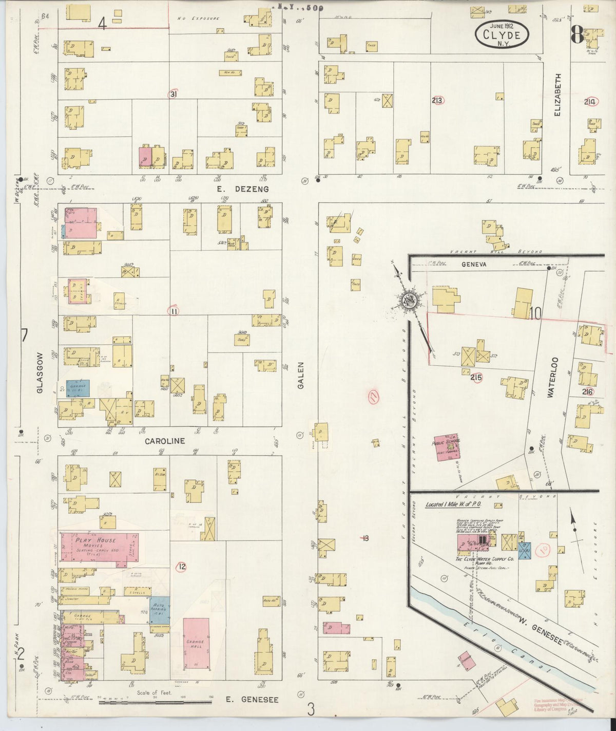 Sanborn Fire Insurance Map from Clyde, Wayne County, New York (1932), Sheet #0008 - Historic Sanborn Fire Insurance Map Print, vintage old map wall art, antique decor, genealogy gift, New York New York map