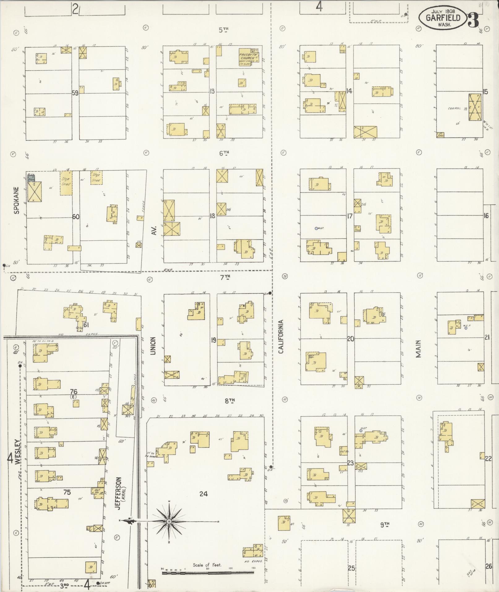 Sanborn Fire Insurance Map from Garfield, Whitman County, Washington (1908), Sheet #0003 - Historic Sanborn Fire Insurance Map Print, vintage old map wall art, antique decor, genealogy gift, Washington Washington map