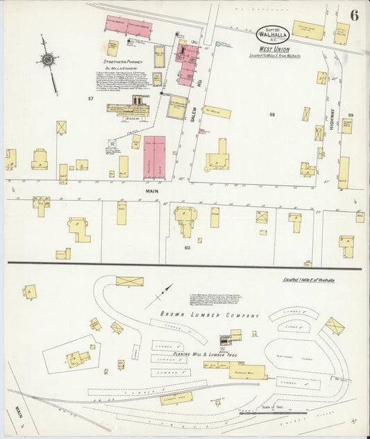 Sanborn Fire Insurance Map from Walhalla, Oconee County, South Carolina (1911), Sheet #0006 - Historic Sanborn Fire Insurance Map Print, vintage old map wall art, antique decor, genealogy gift, South Carolina South Carolina map