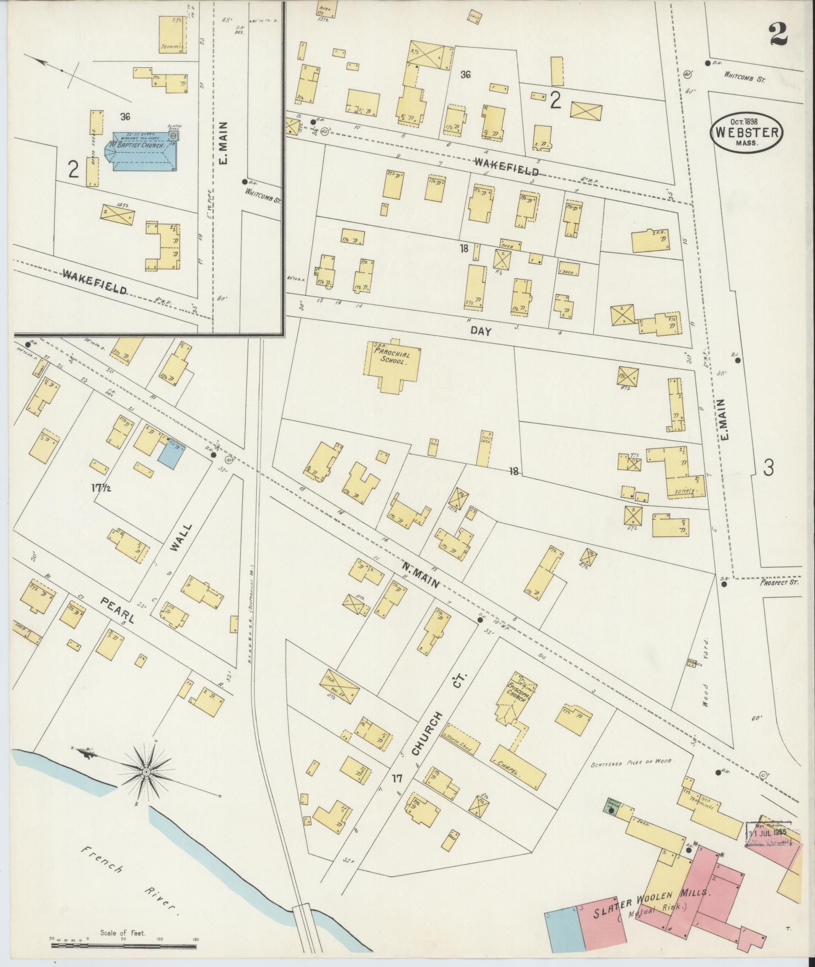 Sanborn Fire Insurance Map from Webster, Worcester County, Massachusetts (1898), Sheet #0002 - Complete Map Set gallery image, historic Sanborn map, vintage wall art, Massachusetts Massachusetts