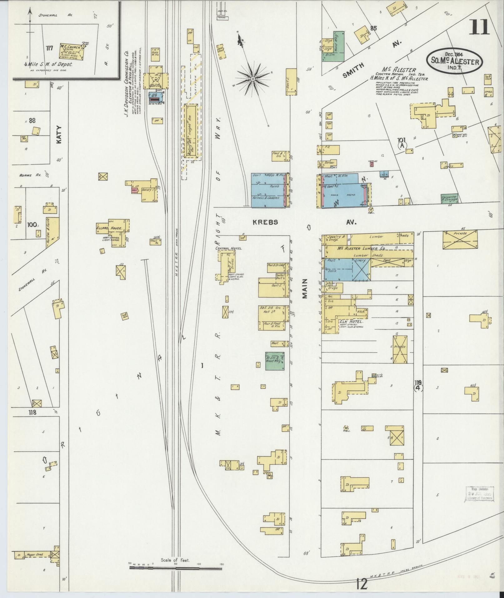 Sanborn Fire Insurance Map from South McAlester, Pittsburg County, Oklahoma (1904), Sheet #0011 - Complete Map Set gallery image, historic Sanborn map, vintage wall art, Oklahoma Oklahoma