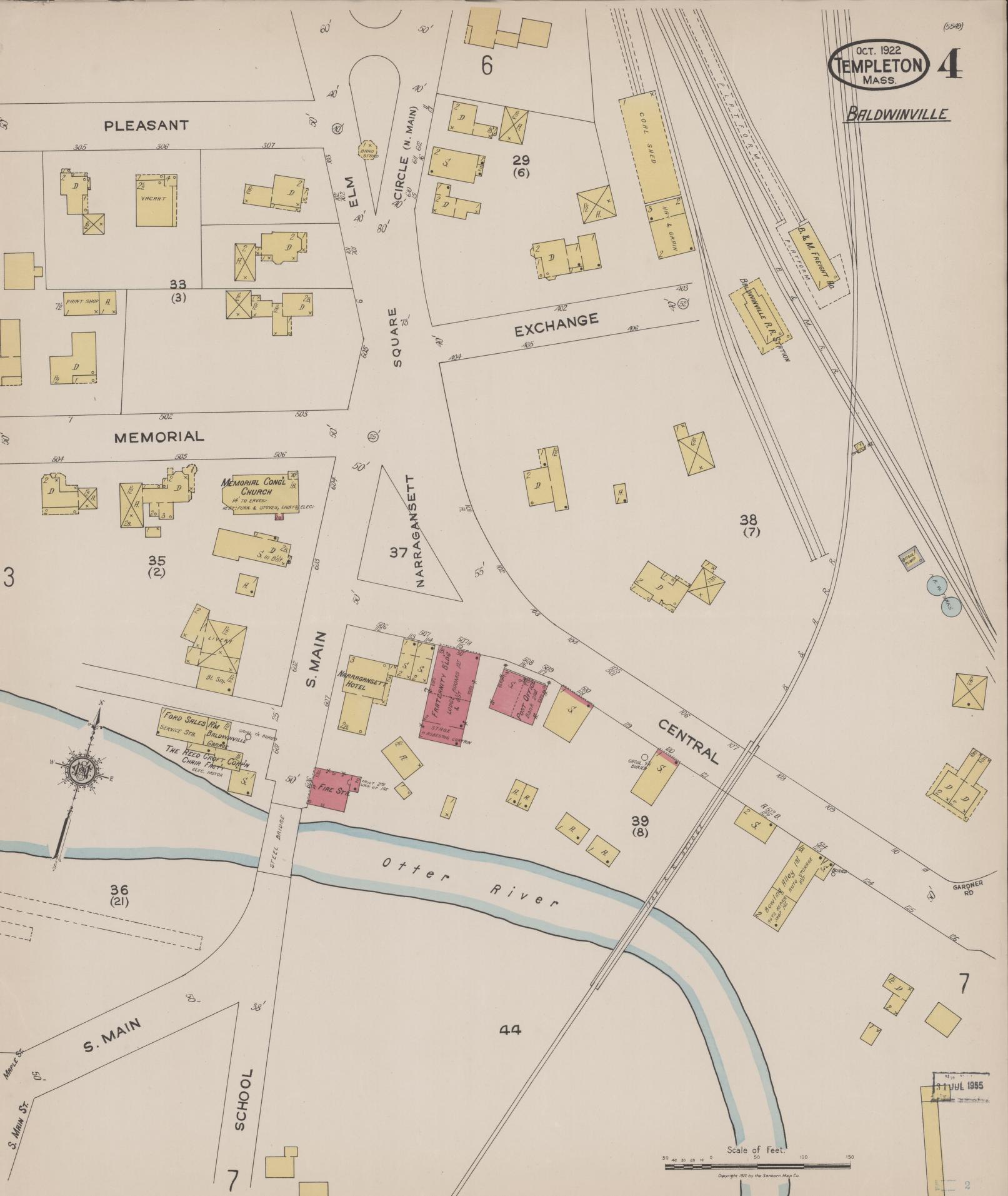 Sanborn Fire Insurance Map from Templeton, Worcester County, Massachusetts (1922), Sheet #0004 - Complete Map Set gallery image, historic Sanborn map, vintage wall art, Massachusetts Massachusetts