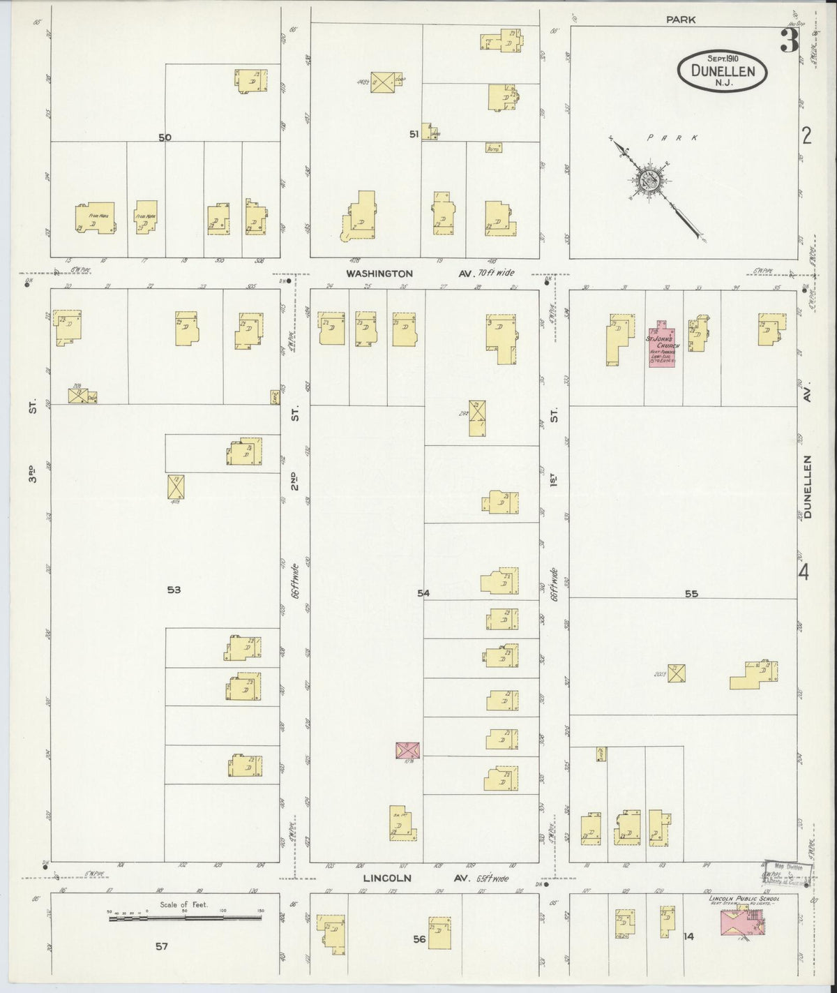 Sanborn Fire Insurance Map from Dunellen, Middlesex County, New Jersey (1910), Sheet #0003 - Complete Map Set gallery image, historic Sanborn map, vintage wall art, New Jersey New Jersey