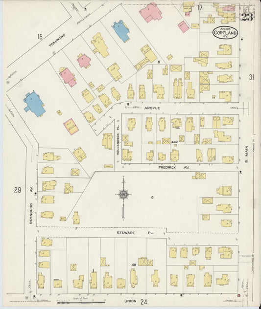Sanborn Fire Insurance Map from Cortland, Cortland County, New York (1915), Sheet #0023 - Historic Sanborn Fire Insurance Map Print, vintage old map wall art, antique decor, genealogy gift, New York New York map