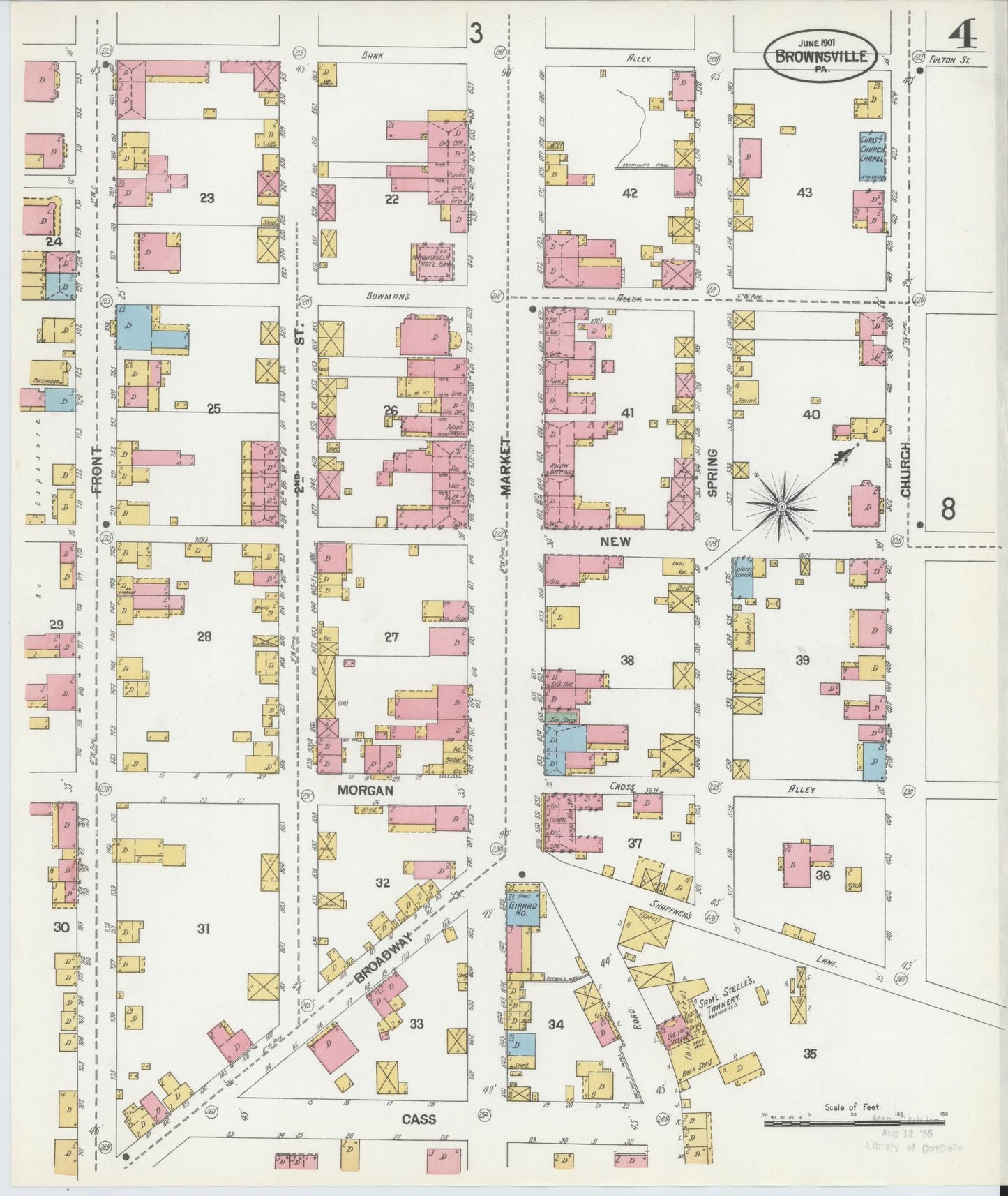 Sanborn Fire Insurance Map from Brownsville, Fayette County, Pennsylvania (1901), Sheet #0004 - Historic Sanborn Fire Insurance Map Print, vintage old map wall art, antique decor, genealogy gift, Pennsylvania Pennsylvania map