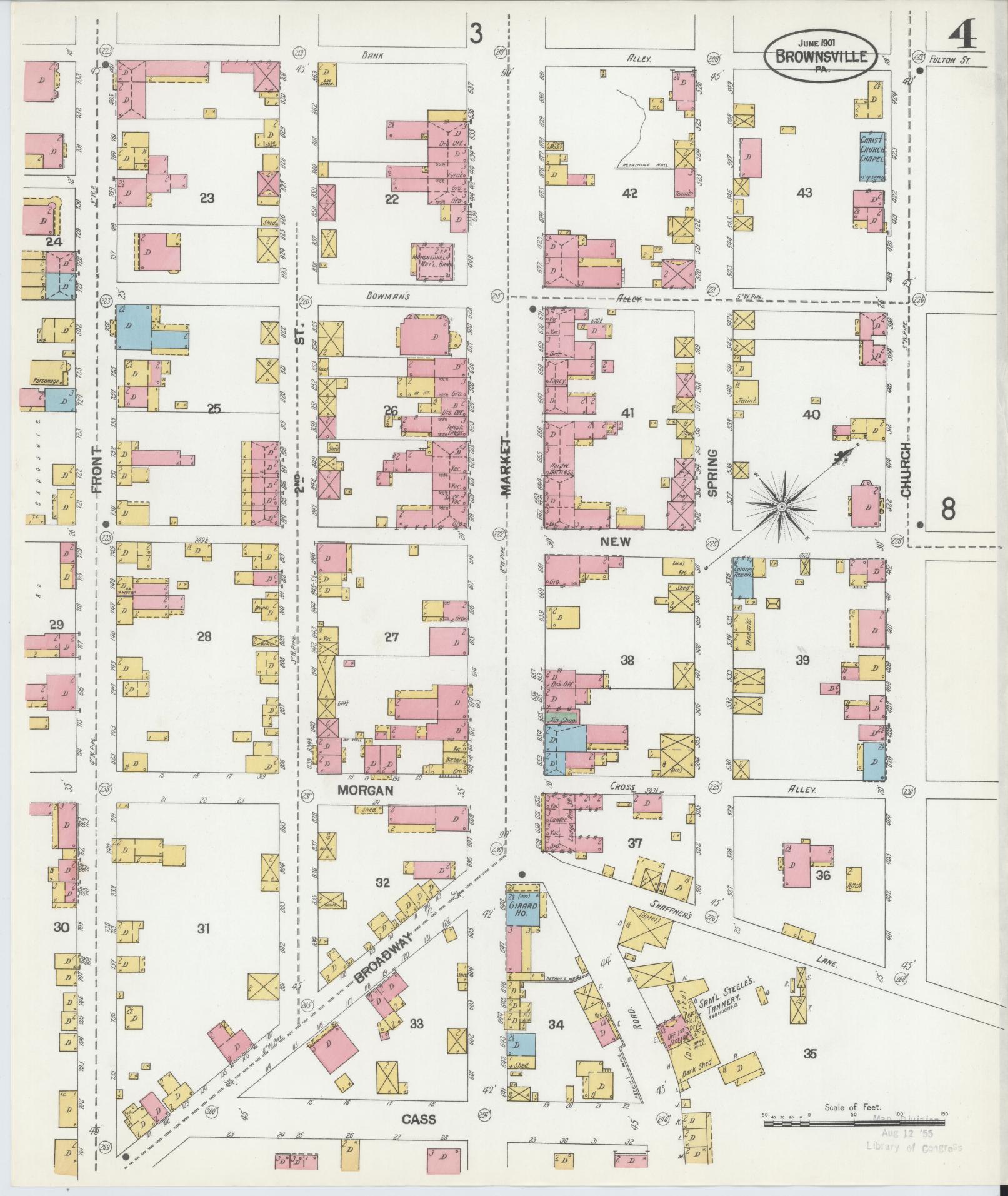 Sanborn Fire Insurance Map from Brownsville, Fayette County, Pennsylvania (1901), Sheet #0004 - Historic Sanborn Fire Insurance Map Print, vintage old map wall art, antique decor, genealogy gift, Pennsylvania Pennsylvania map