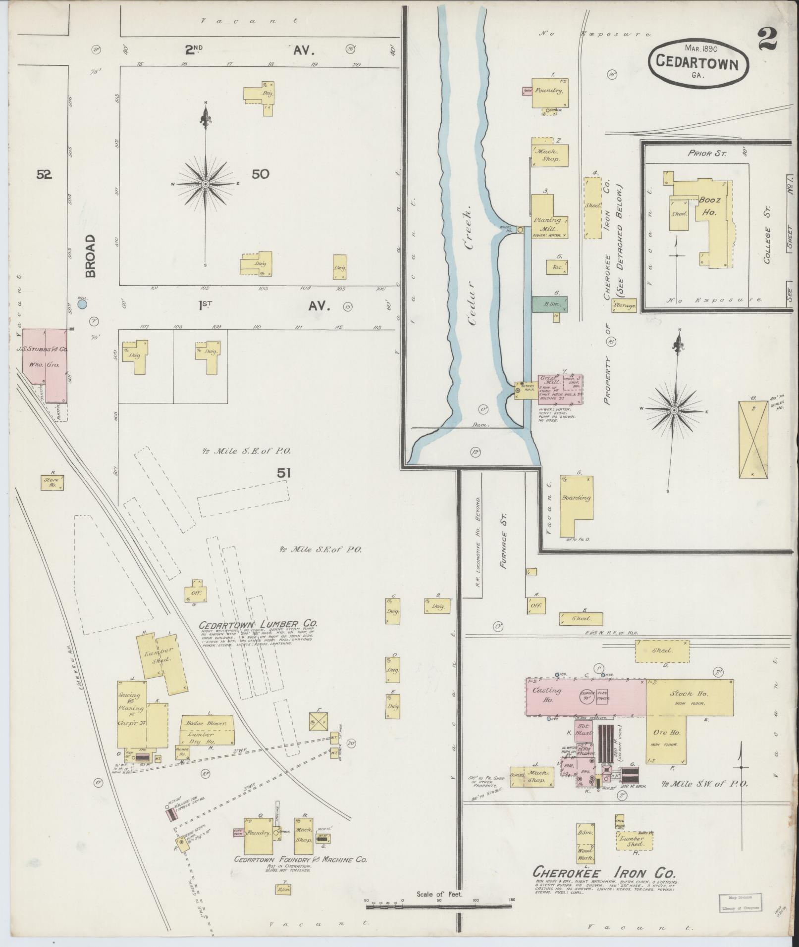 Sanborn Fire Insurance Map from Cedartown, Polk County, Georgia (1890), Sheet #0002 - Historic Sanborn Fire Insurance Map Print, vintage old map wall art, antique decor, genealogy gift, Georgia Georgia map