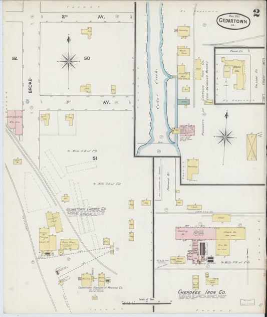 Sanborn Fire Insurance Map from Cedartown, Polk County, Georgia (1890), Sheet #0002 - Historic Sanborn Fire Insurance Map Print, vintage old map wall art, antique decor, genealogy gift, Georgia Georgia map