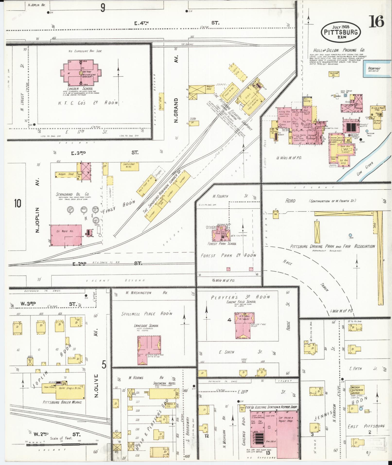 Sanborn Fire Insurance Map from Pittsburg, Crawford County, Kansas (1905), Sheet #0016 - Historic Sanborn Fire Insurance Map Print, vintage old map wall art, antique decor, genealogy gift, Kansas Kansas map
