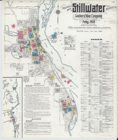 Sanborn Fire Insurance Map from Stillwater, Washington County, Minnesota (1910), Sheet #0001 - Historic Sanborn Fire Insurance Map Print, vintage old map wall art, antique decor, genealogy gift, Minnesota Minnesota map