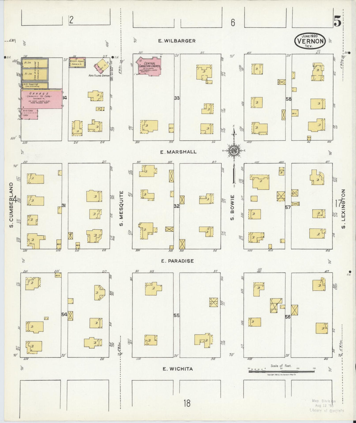 Sanborn Fire Insurance Map from Vernon, Wilbarger County, Texas (1920), Sheet #0005 - Historic Sanborn Fire Insurance Map Print, vintage old map wall art, antique decor, genealogy gift, Texas Texas map
