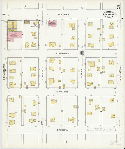 Sanborn Fire Insurance Map from Vernon, Wilbarger County, Texas (1920), Sheet #0005 - Historic Sanborn Fire Insurance Map Print, vintage old map wall art, antique decor, genealogy gift, Texas Texas map