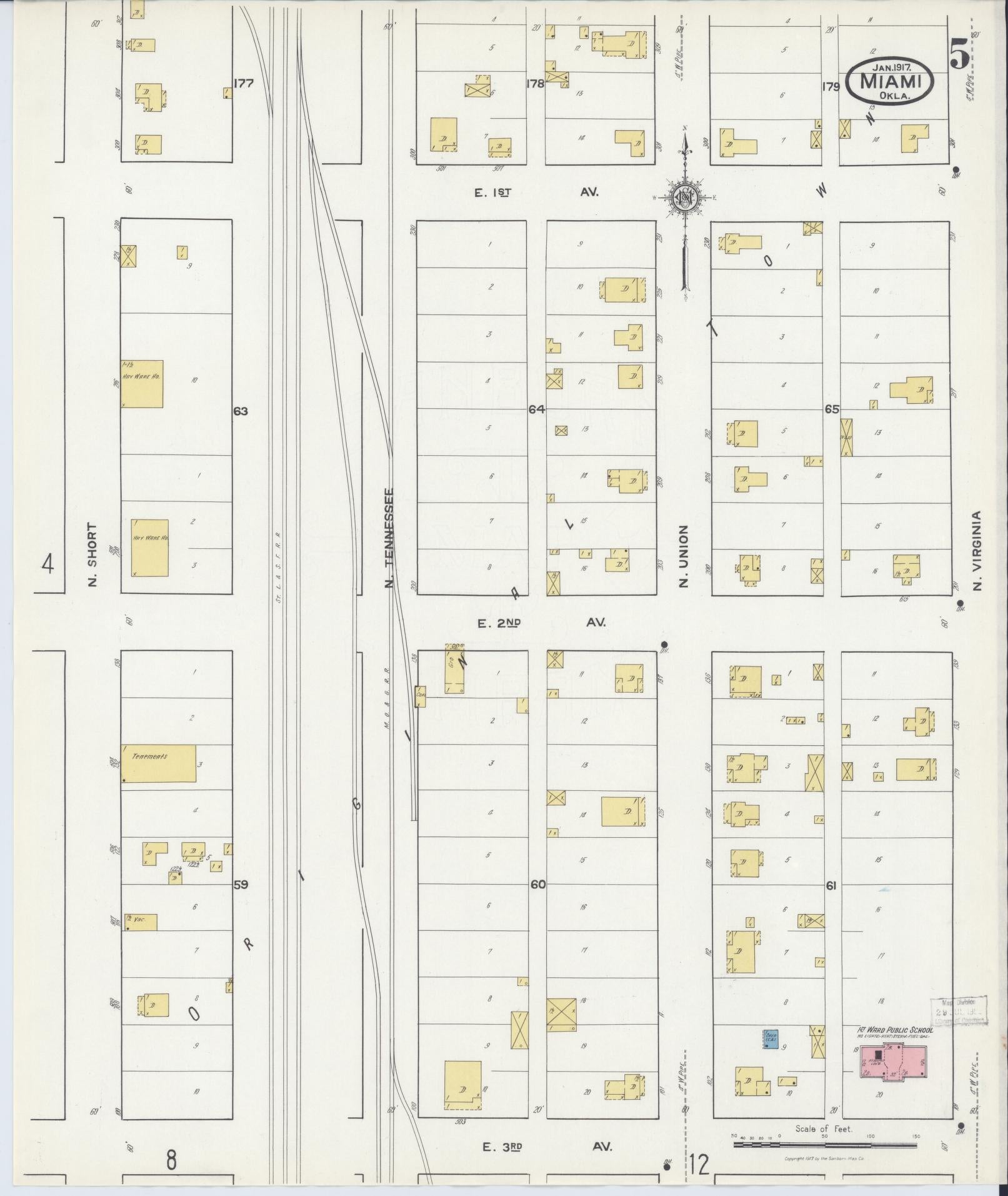 Sanborn Fire Insurance Map from Miami, Ottawa County, Oklahoma (1917), Sheet #0005 - Historic Sanborn Fire Insurance Map Print, vintage old map wall art, antique decor, genealogy gift, Oklahoma Oklahoma map