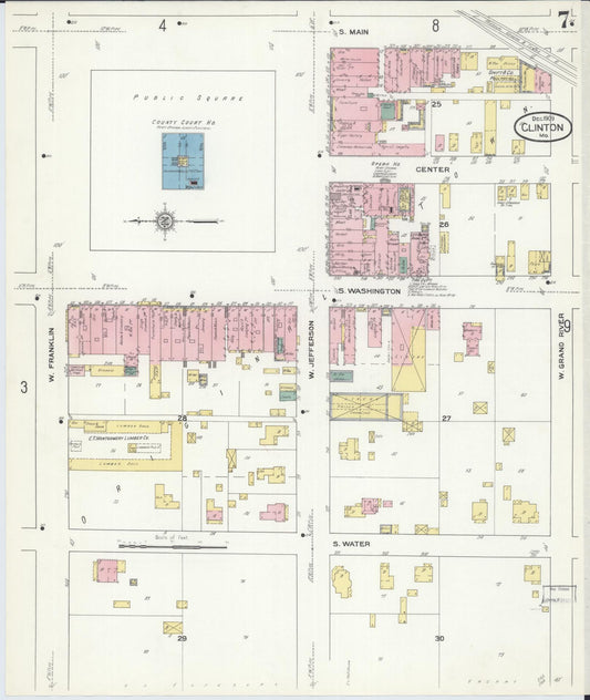 Sanborn Fire Insurance Map from Clinton, Henry County, Missouri (1909), Sheet #0007 - Historic Sanborn Fire Insurance Map Print, vintage old map wall art, antique decor, genealogy gift, Missouri Missouri map