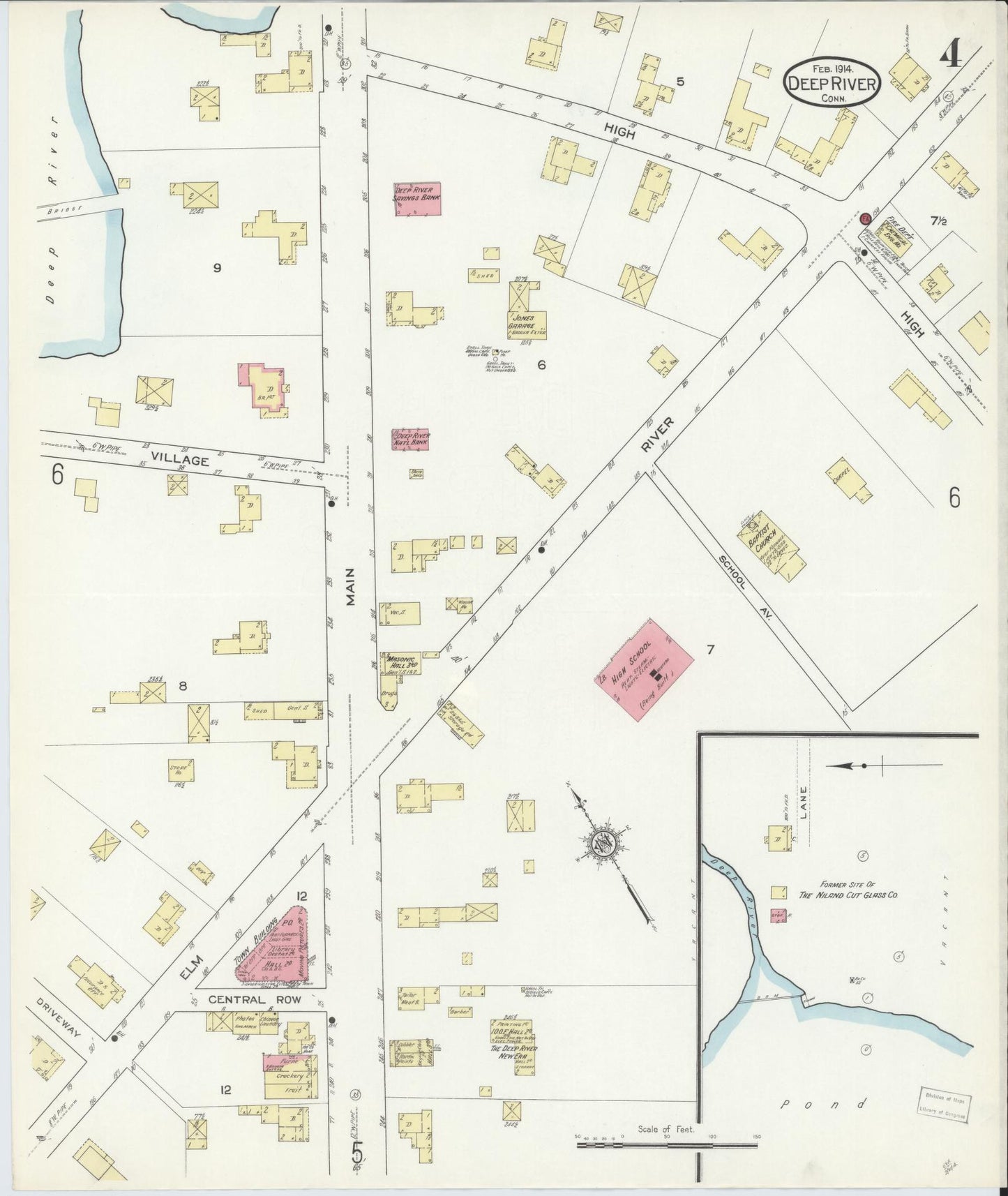 Sanborn Fire Insurance Map from Deep River, Middlesex County, Connecticut (1914), Sheet #0004 - Historic Sanborn Fire Insurance Map Print, vintage old map wall art, antique decor, genealogy gift, Connecticut Connecticut map