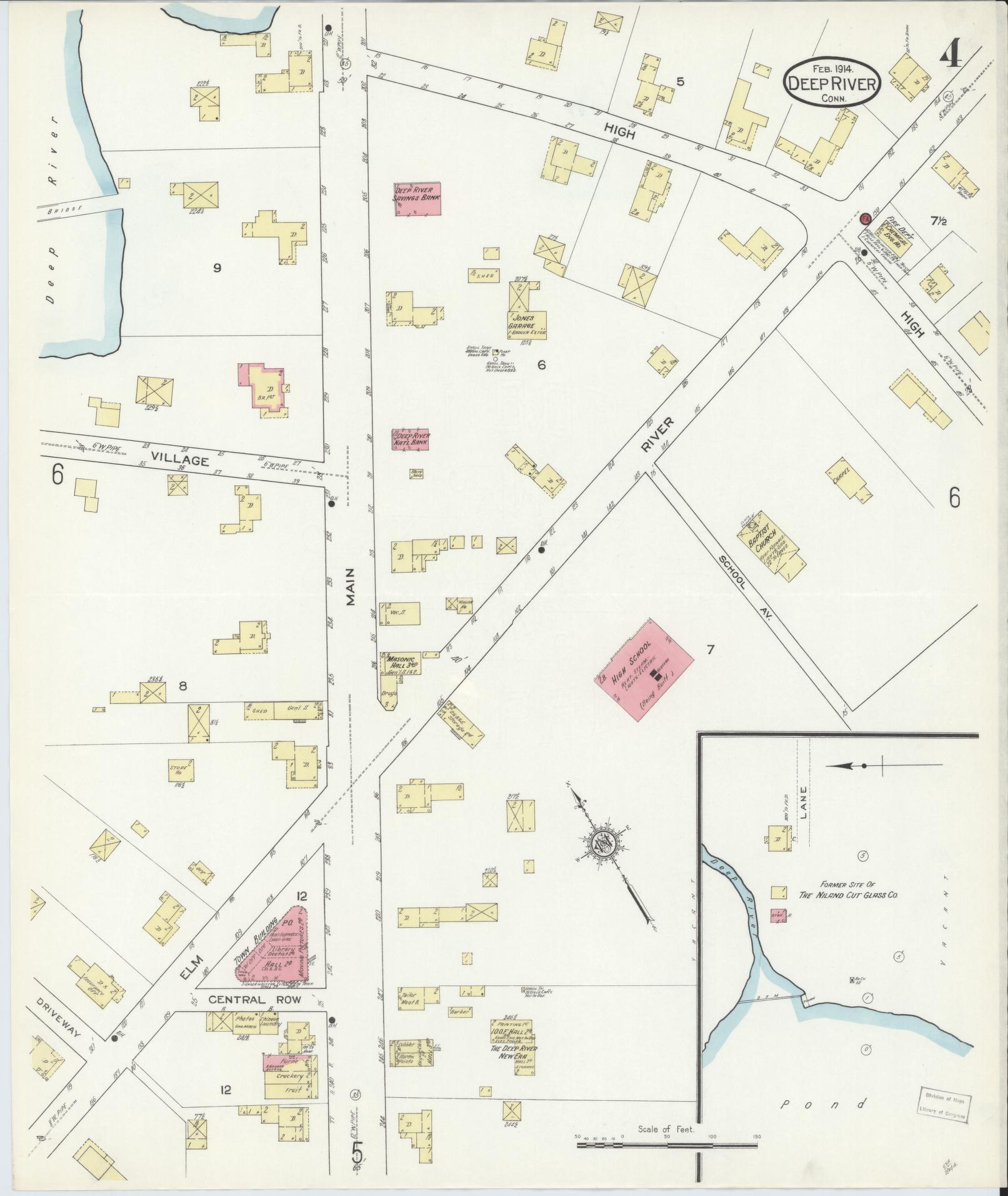 Sanborn Fire Insurance Map from Deep River, Middlesex County, Connecticut (1914), Sheet #0004 - Historic Sanborn Fire Insurance Map Print, vintage old map wall art, antique decor, genealogy gift, Connecticut Connecticut map