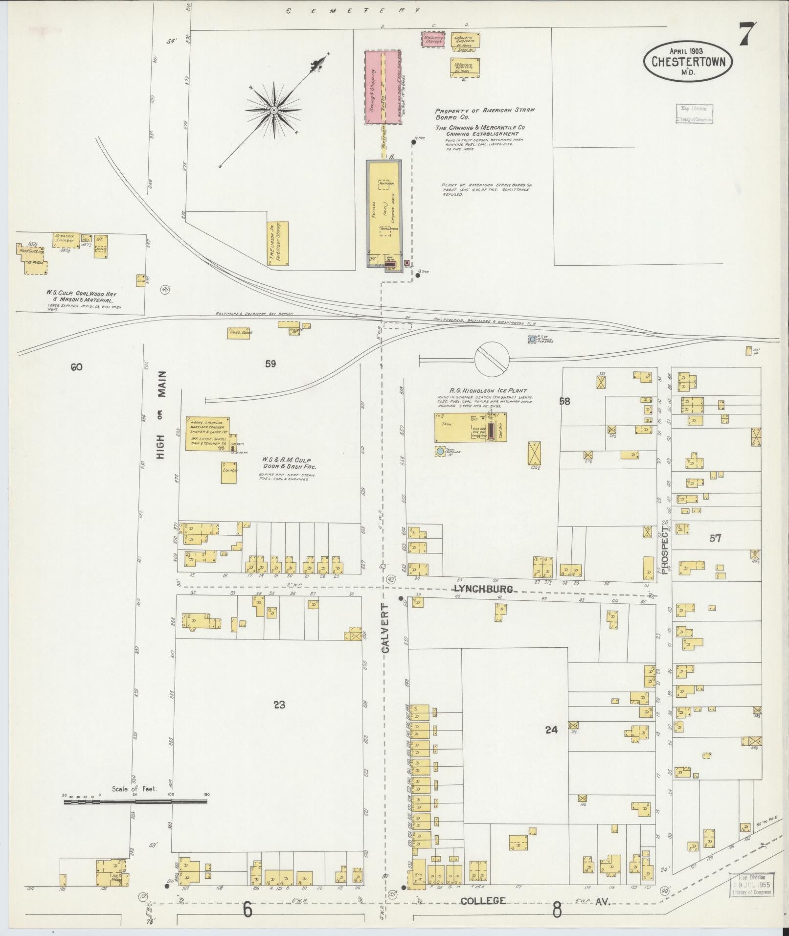 Sanborn Fire Insurance Map from Chestertown, Kent County, Maryland (1903), Sheet #0007 - Complete Map Set gallery image, historic Sanborn map, vintage wall art, Maryland Maryland