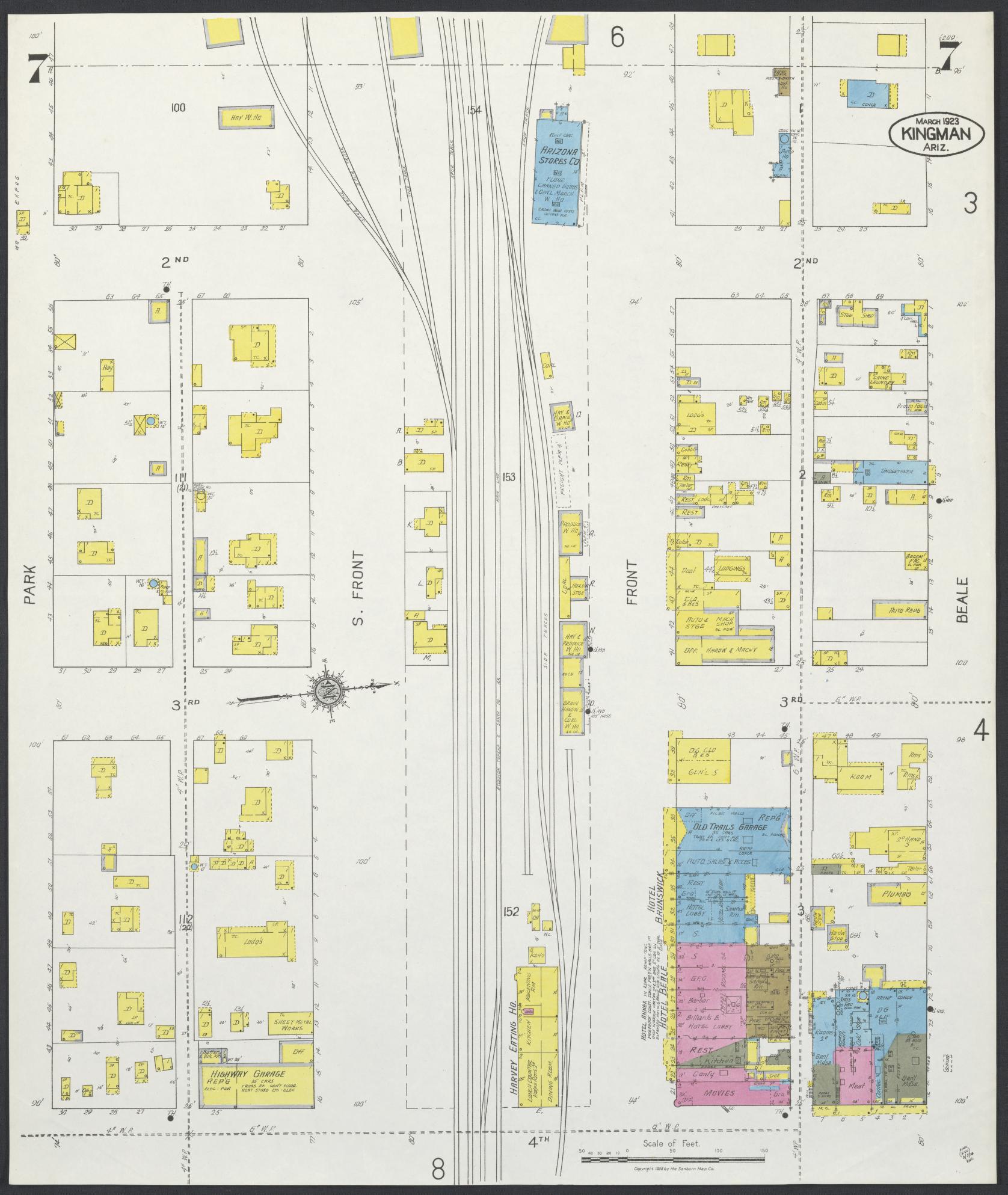 Sanborn Fire Insurance Map from Kingman, Mohave County, Arizona (1923), Sheet #0007 - Historic Sanborn Fire Insurance Map Print, vintage old map wall art, antique decor, genealogy gift, Arizona Arizona map