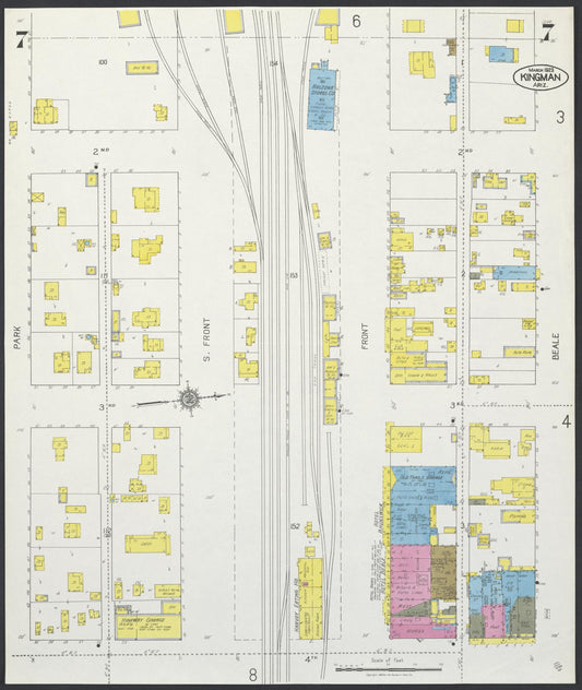 Sanborn Fire Insurance Map from Kingman, Mohave County, Arizona (1923), Sheet #0007 - Historic Sanborn Fire Insurance Map Print, vintage old map wall art, antique decor, genealogy gift, Arizona Arizona map