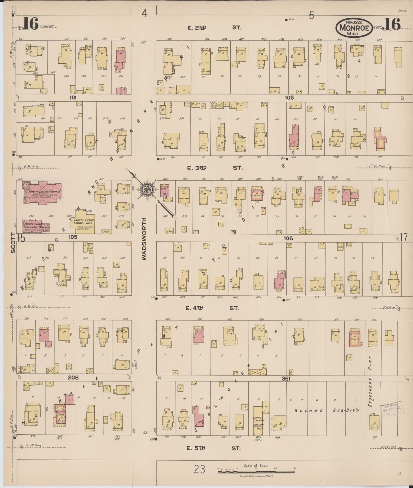 Sanborn Fire Insurance Map from Monroe, Monroe County, Michigan (1922), Sheet #0016 - Historic Sanborn Fire Insurance Map Print, vintage old map wall art, antique decor, genealogy gift, Michigan Michigan map