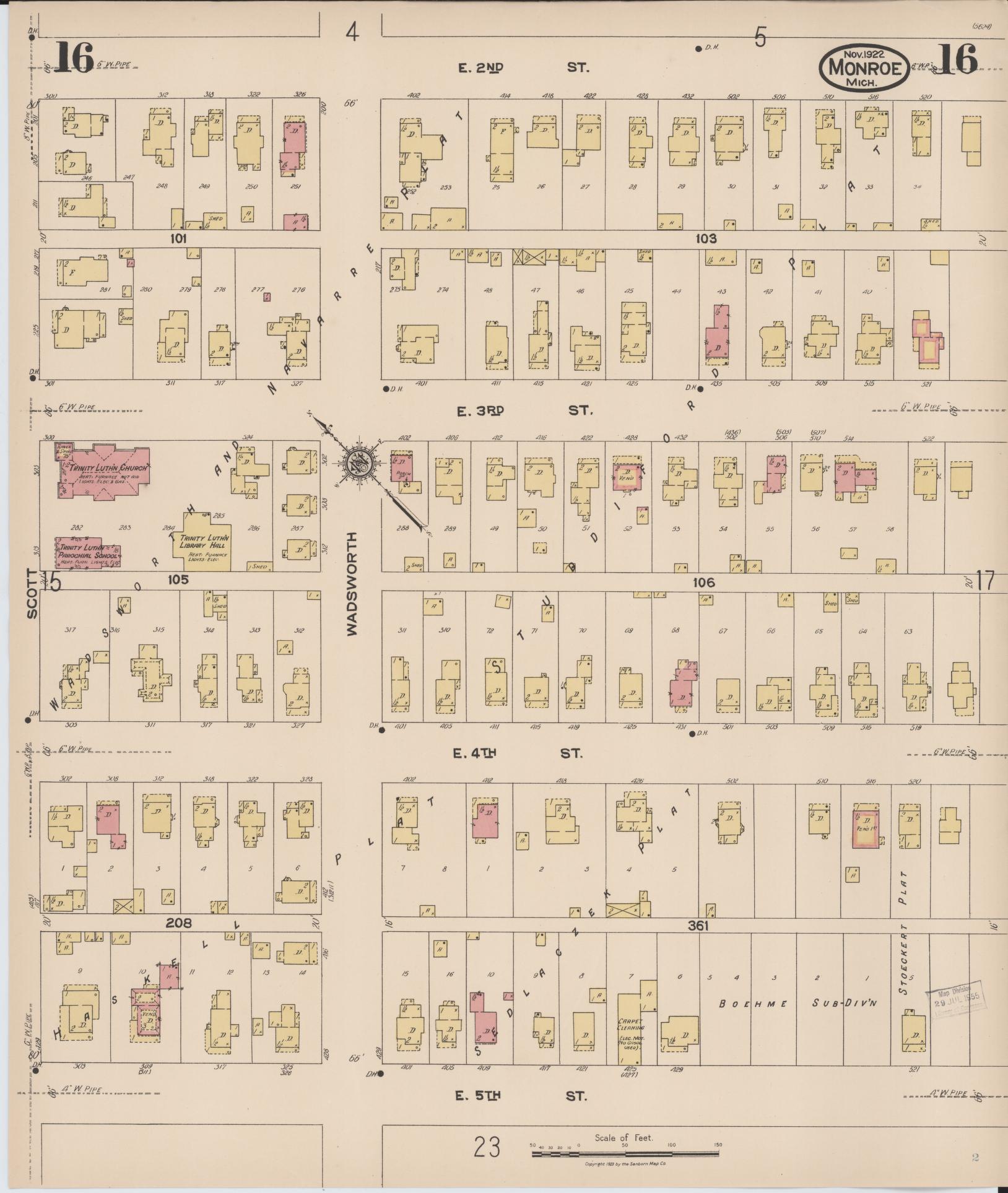 Sanborn Fire Insurance Map from Monroe, Monroe County, Michigan (1922), Sheet #0016 - Historic Sanborn Fire Insurance Map Print, vintage old map wall art, antique decor, genealogy gift, Michigan Michigan map