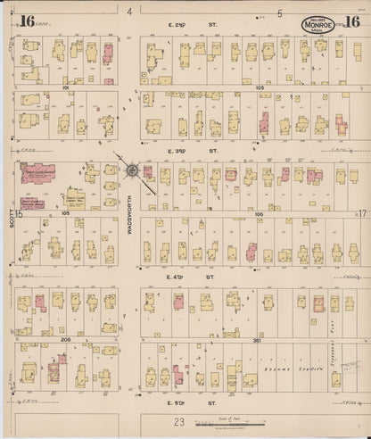Sanborn Fire Insurance Map from Monroe, Monroe County, Michigan (1922), Sheet #0016 - Historic Sanborn Fire Insurance Map Print, vintage old map wall art, antique decor, genealogy gift, Michigan Michigan map
