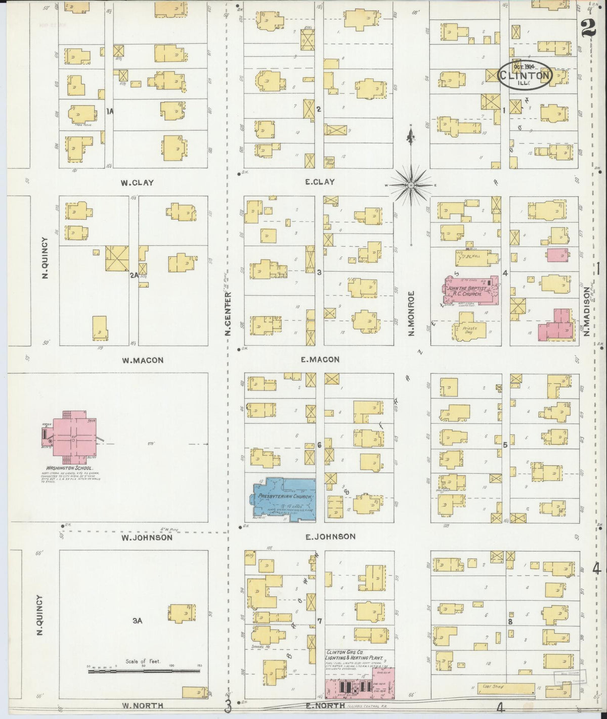 Sanborn Fire Insurance Map from Clinton, De Witt County, Illinois (1904), Sheet #0002 - Historic Sanborn Fire Insurance Map Print, vintage old map wall art, antique decor, genealogy gift, Illinois Illinois map