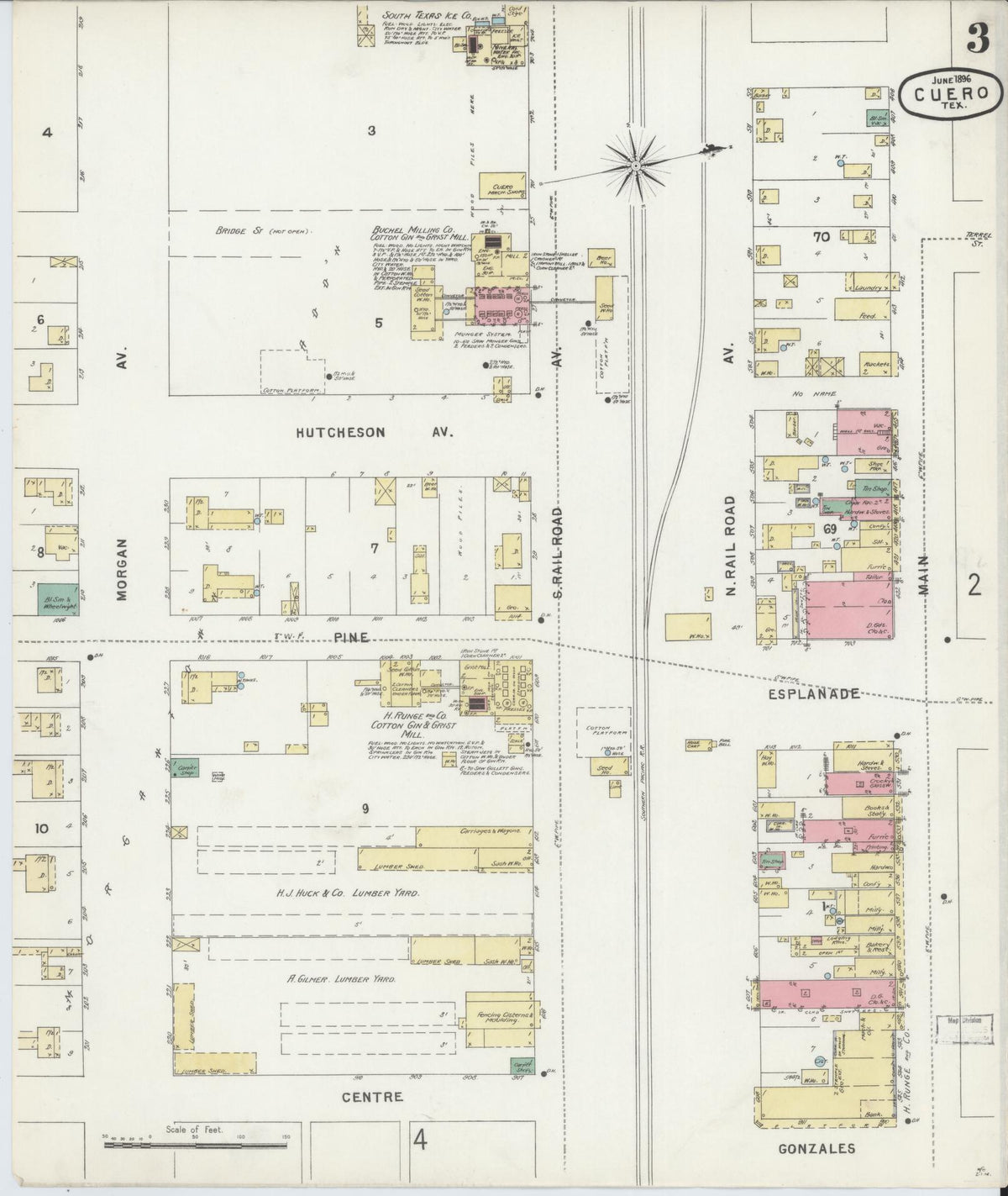 Sanborn Fire Insurance Map from Cuero, De Witt County, Texas (1896), Sheet #0003 - Complete Map Set gallery image, historic Sanborn map, vintage wall art, Texas Texas