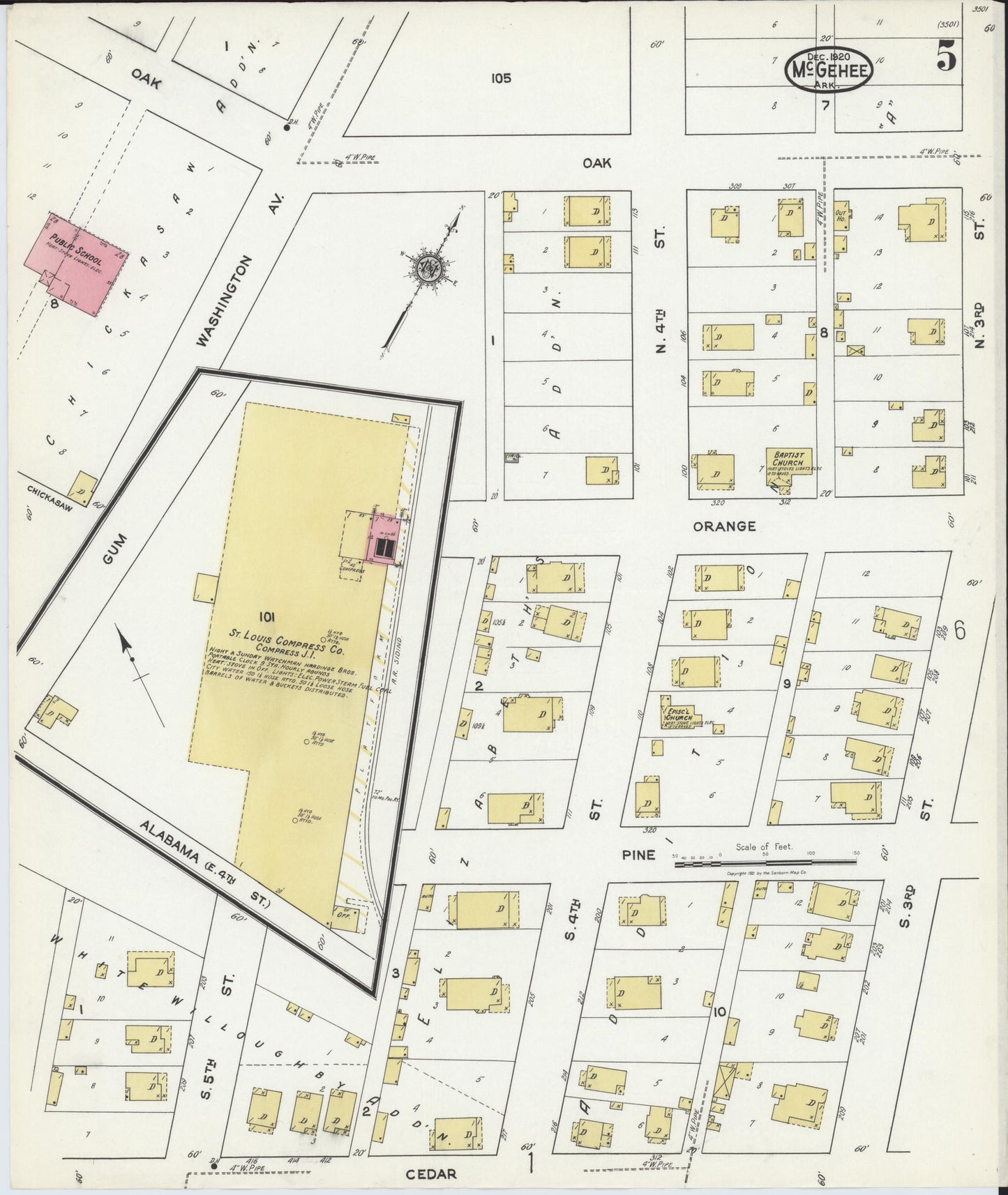 Sanborn Fire Insurance Map from McGehee, Desha County, Arkansas (1920), Sheet #0005 - Historic Sanborn Fire Insurance Map Print, vintage old map wall art, antique decor, genealogy gift, Arkansas Arkansas map