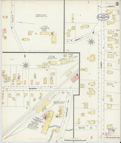 Sanborn Fire Insurance Map from Randolph, Norfolk County, Massachusetts (1897), Sheet #0002 - Complete Map Set gallery image, historic Sanborn map, vintage wall art, Massachusetts Massachusetts