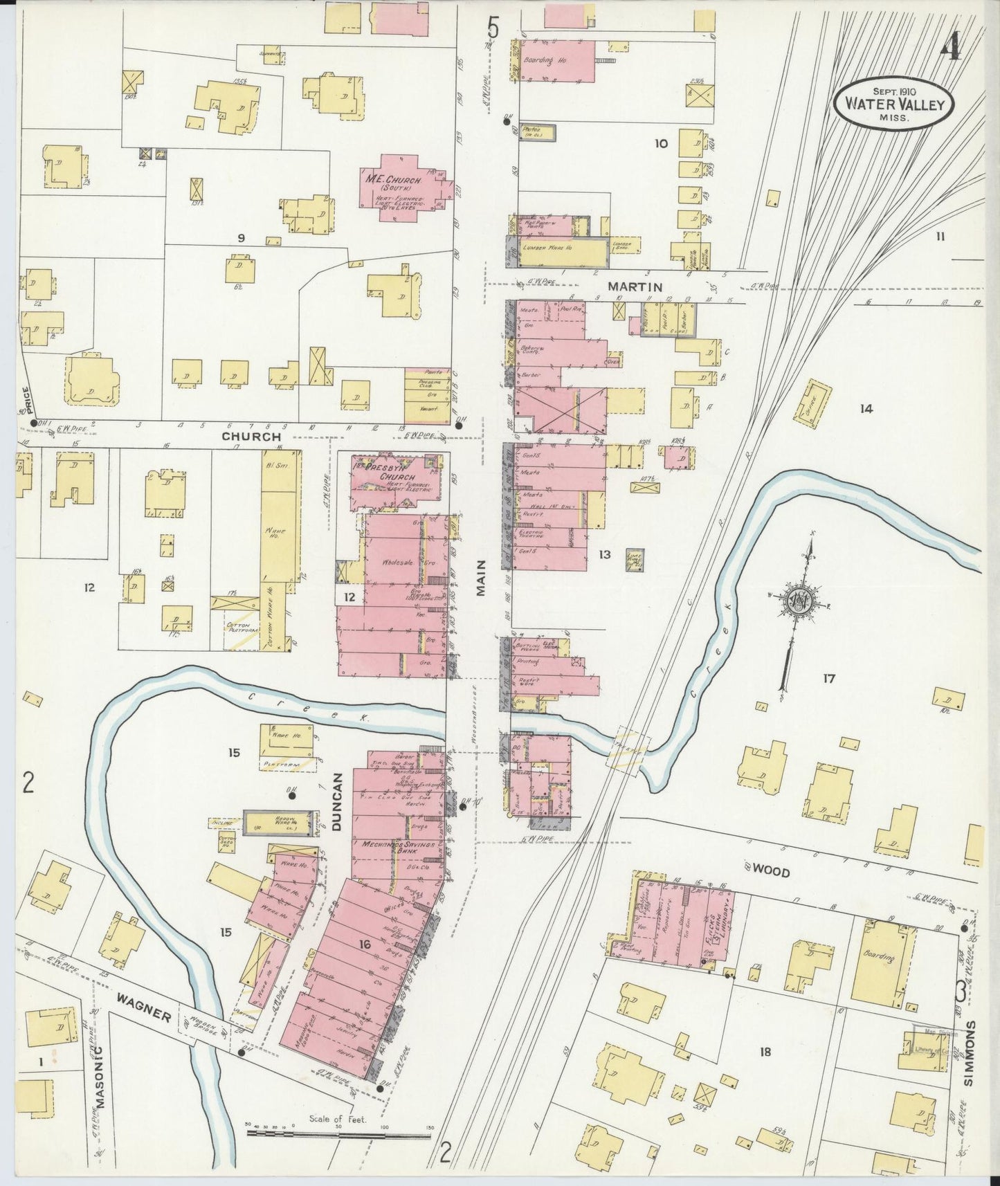 Sanborn Fire Insurance Map from Water Valley, Yalobusha County, Mississippi (1910), Sheet #0004 - Complete Map Set gallery image, historic Sanborn map, vintage wall art, Mississippi Mississippi