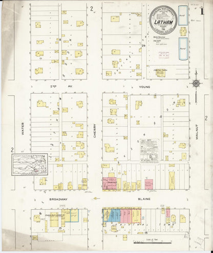 Sanborn Fire Insurance Map from Latham, Butler County, Kansas (1915), Sheet #0001 - Complete Map Set gallery image, historic Sanborn map, vintage wall art, Kansas Kansas