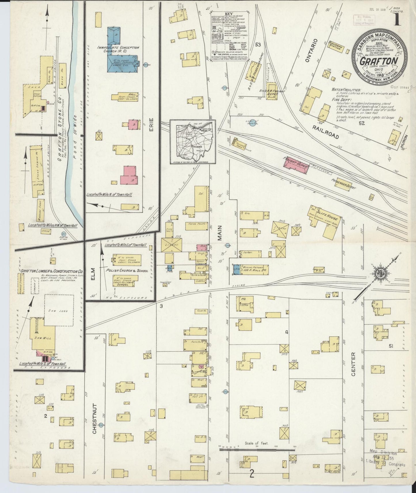 Sanborn Fire Insurance Map from Grafton, Lorain County, Ohio (1913), Sheet #0001 - Historic Sanborn Fire Insurance Map Print, vintage old map wall art, antique decor, genealogy gift, Ohio Ohio map