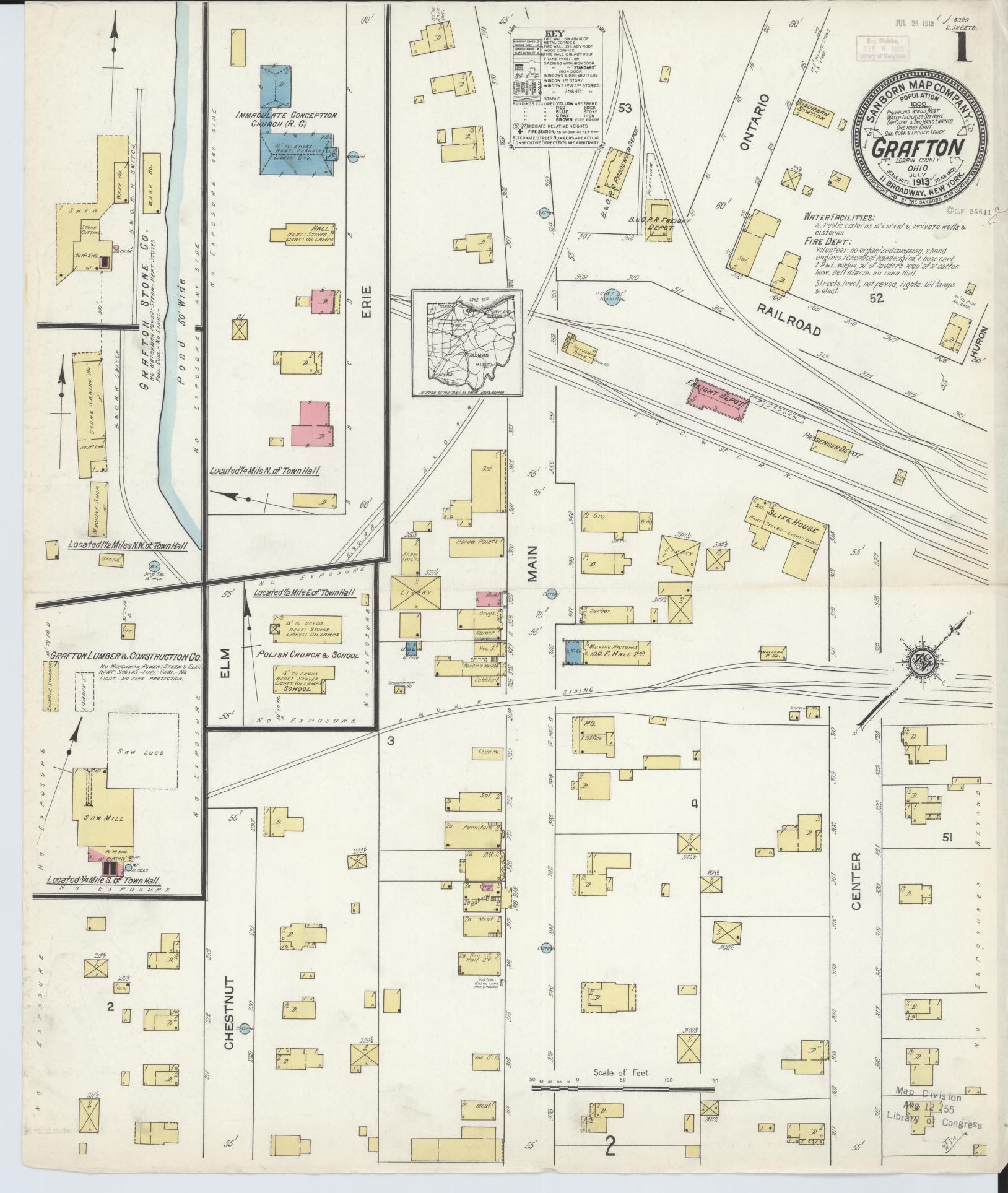 Sanborn Fire Insurance Map from Grafton, Lorain County, Ohio (1913), Sheet #0001 - Historic Sanborn Fire Insurance Map Print, vintage old map wall art, antique decor, genealogy gift, Ohio Ohio map