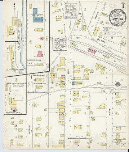 Sanborn Fire Insurance Map from Grafton, Lorain County, Ohio (1913), Sheet #0001 - Historic Sanborn Fire Insurance Map Print, vintage old map wall art, antique decor, genealogy gift, Ohio Ohio map