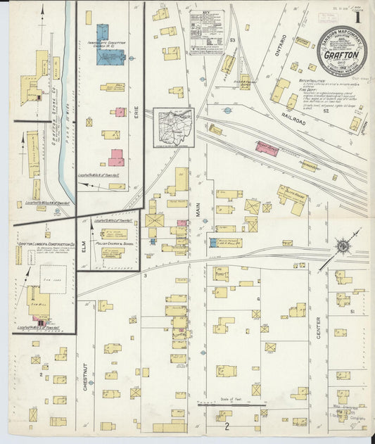 Sanborn Fire Insurance Map from Grafton, Lorain County, Ohio (1913), Sheet #0001 - Historic Sanborn Fire Insurance Map Print, vintage old map wall art, antique decor, genealogy gift, Ohio Ohio map