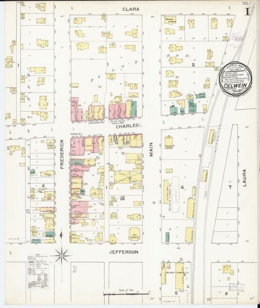 Sanborn Fire Insurance Map from Oelwein, Fayette County, Iowa (1894), Sheet #0001 - Historic Sanborn Fire Insurance Map Print, vintage old map wall art
