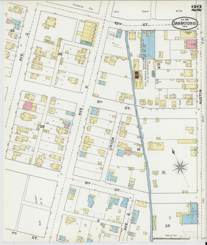 Sanborn Fire Insurance Map from San Antonio, Bexar County, Texas (1892), Sheet #0022 - Historic Sanborn Fire Insurance Map Print, vintage old map wall art, antique decor, genealogy gift, Texas Texas map