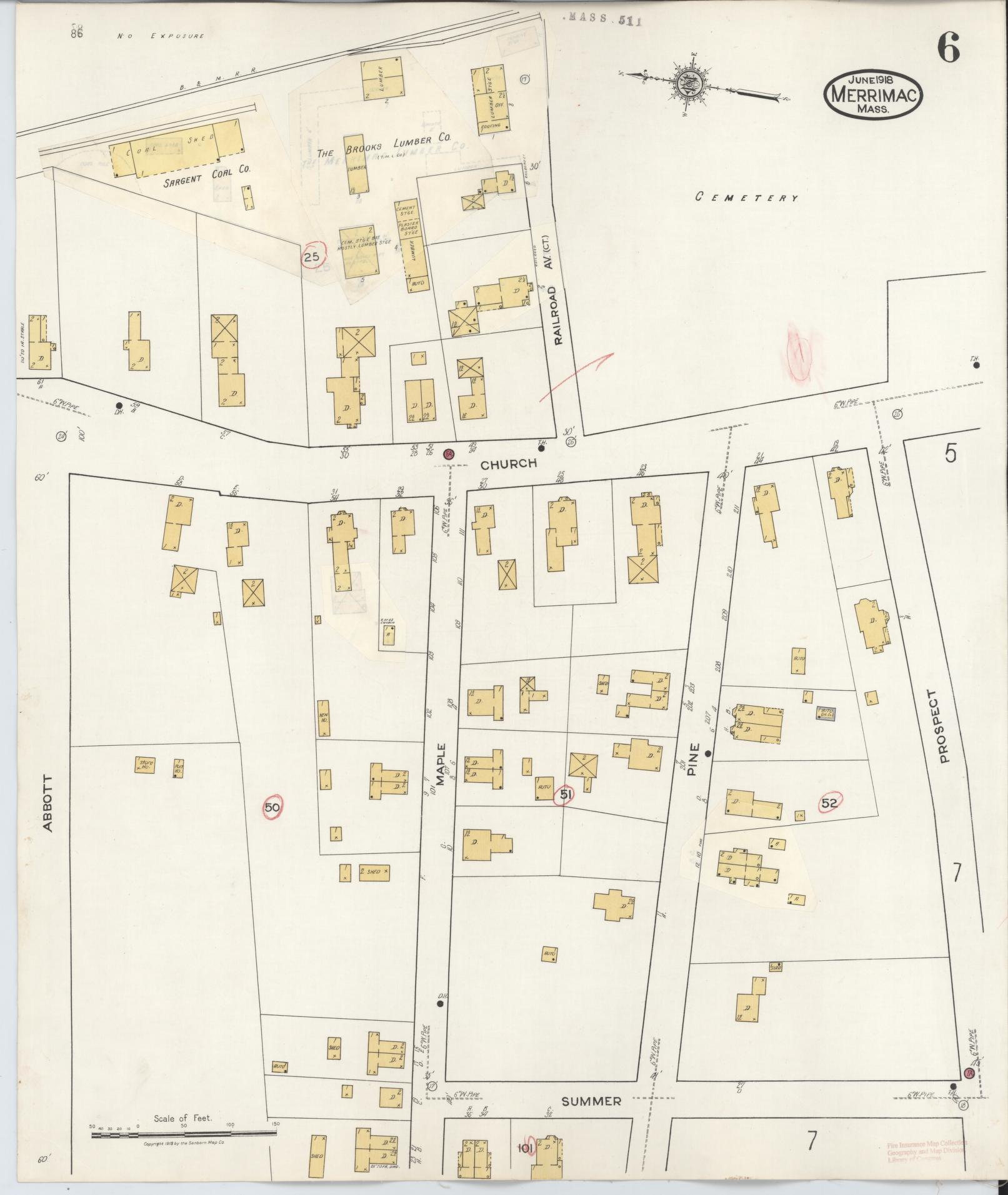 Sanborn Fire Insurance Map from Merrimac, Essex County, Massachusetts (1934), Sheet #0006 - Historic Sanborn Fire Insurance Map Print, vintage old map wall art, antique decor, genealogy gift, Massachusetts Massachusetts map