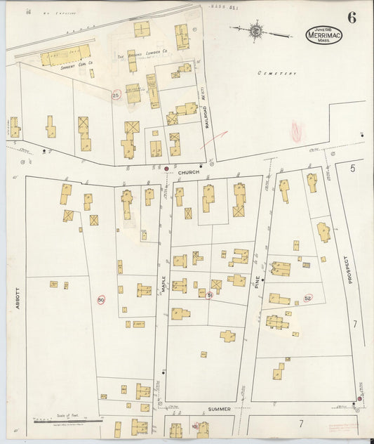 Sanborn Fire Insurance Map from Merrimac, Essex County, Massachusetts (1934), Sheet #0006 - Historic Sanborn Fire Insurance Map Print, vintage old map wall art, antique decor, genealogy gift, Massachusetts Massachusetts map