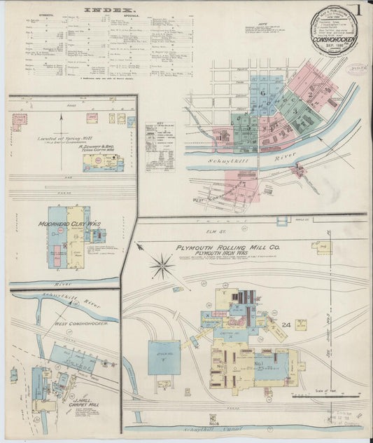 Sanborn Fire Insurance Map from Conshohocken, Montgomery County, Pennsylvania (1886), Sheet #0001 - Historic Sanborn Fire Insurance Map Print, vintage old map wall art, antique decor, genealogy gift, Pennsylvania Pennsylvania map