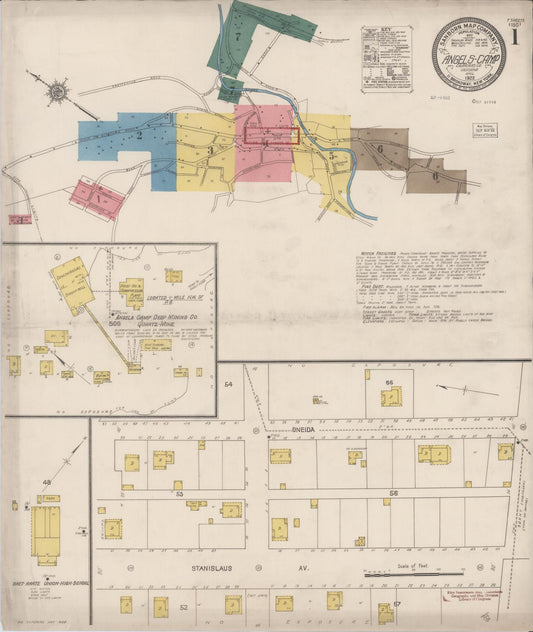Sanborn Fire Insurance Map from Angels Camp, Calaveras County, California (1922), Sheet #0001 - Historic Sanborn Fire Insurance Map Print, vintage old map wall art, antique decor, genealogy gift, California California map