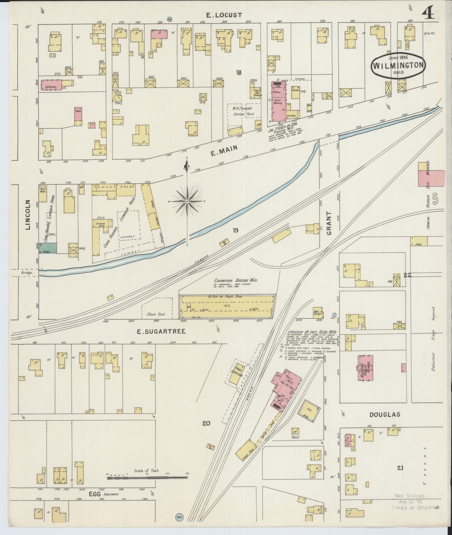 Sanborn Fire Insurance Map from Wilmington, Clinton County, Ohio (1895), Sheet #0004 - Complete Map Set gallery image, historic Sanborn map, vintage wall art, Ohio Ohio