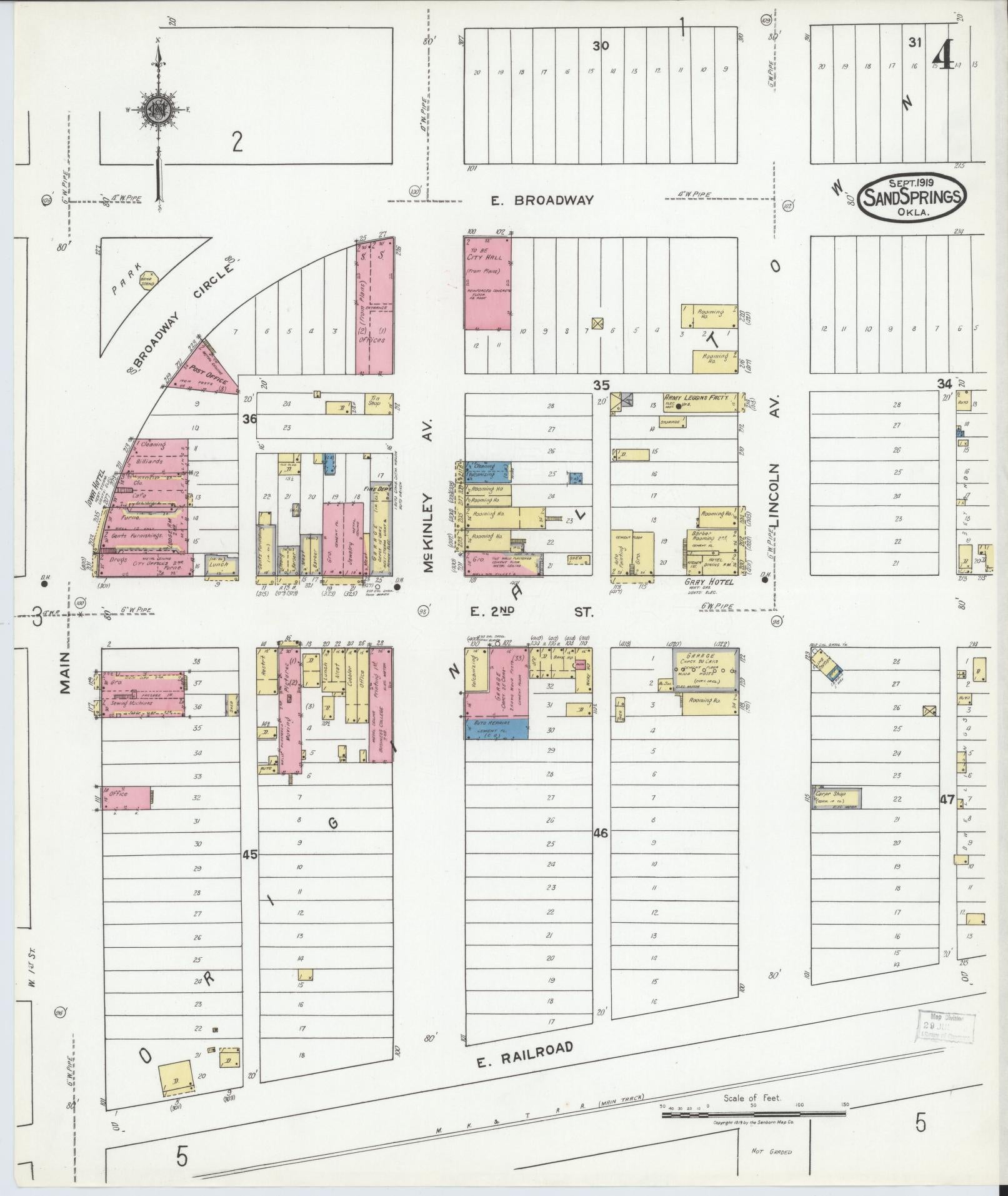 Sanborn Fire Insurance Map from Sand Springs, Tulsa County, Oklahoma (1919), Sheet #0004 - Historic Sanborn Fire Insurance Map Print, vintage old map wall art, antique decor, genealogy gift, Oklahoma Oklahoma map